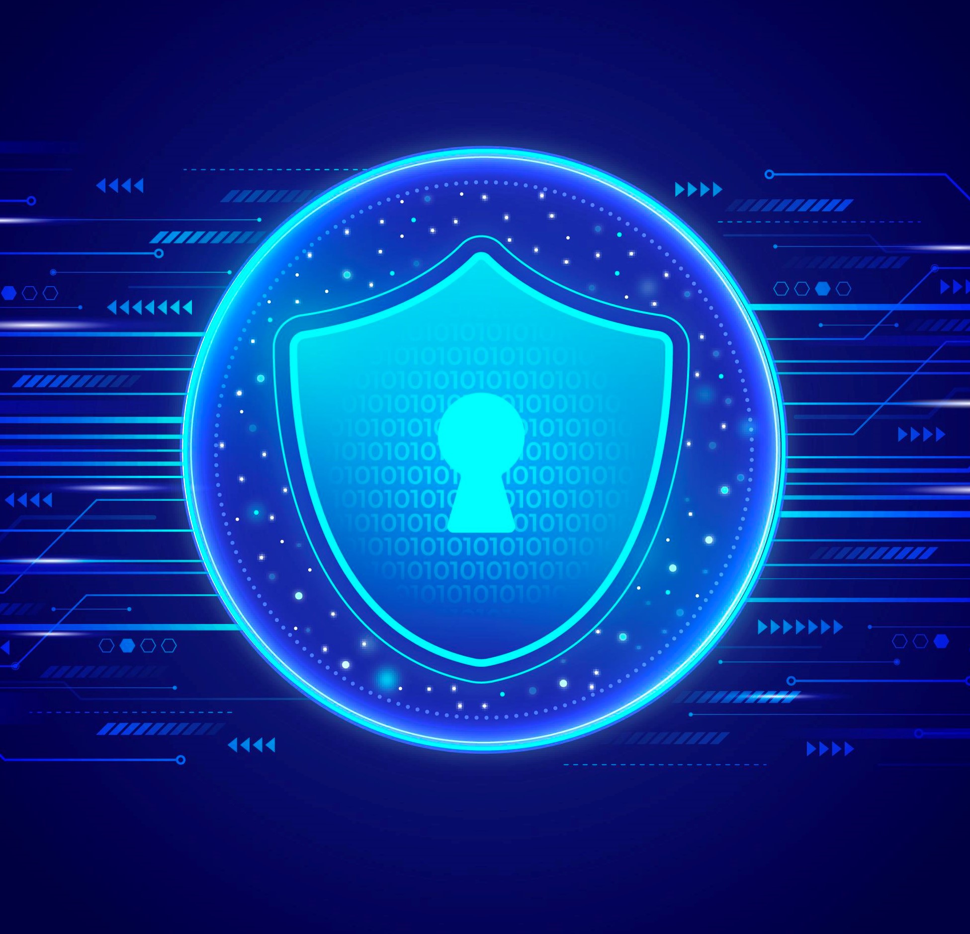 Blue shield on cybersecurity background