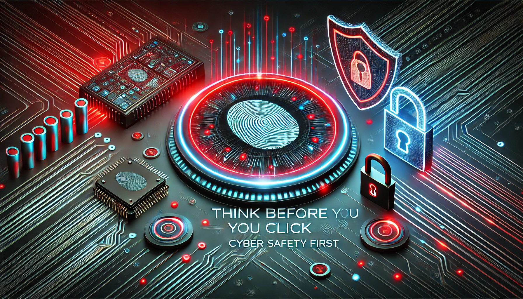 DALL·E 2025-02-11 16.37.33 - A modern cybersecurity awareness month banner. The image showcases a high-tech fingerprint scanner and a digital firewall with glowing circuitry patte